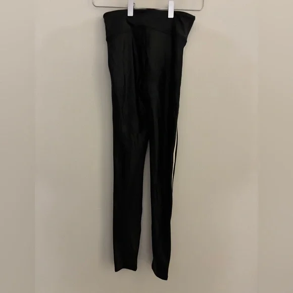 SPANX Black Leggings with White Stripe Faux leather leggings Size XS - Picture 3 of 4